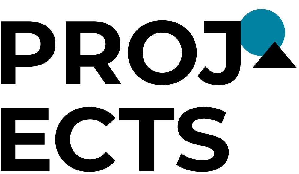 Grafisches Logo mit schwarzem Schriftzug und einem blauen, kreisförmigen Symbol mit kleiner Einkerbung oben rechts.
